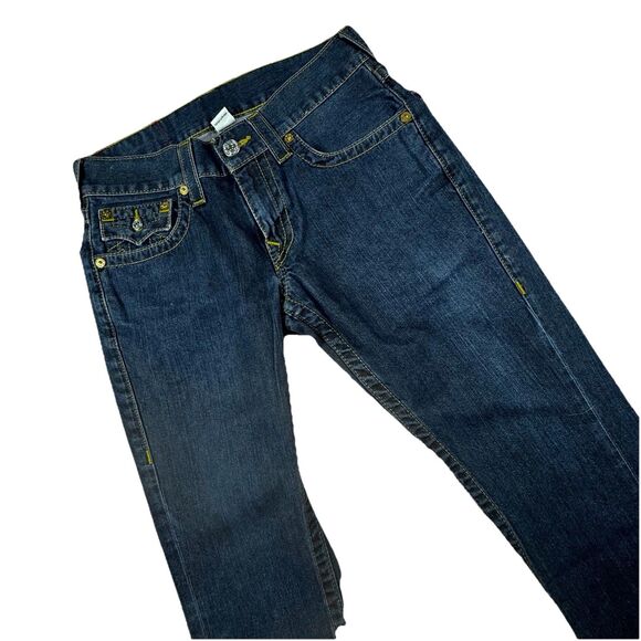 True Religion Ricky Jean Men 29x27 Relaxed Straight Denim Pocket Big T Flap Y2K - Picture 1 of 10